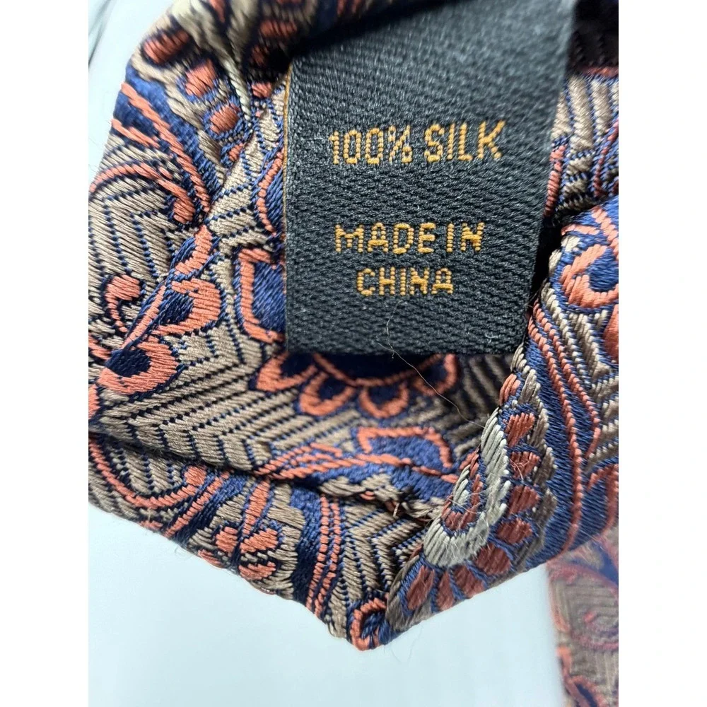 Jos. A. Bank Reserve Silk Tie Taupe Navy Copper Paisley Herringbone Necktie